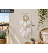 Bohem Mini Düş Kapanı Duvar Süsü – El Yapımı Beyaz Tüylü Dream Catcher