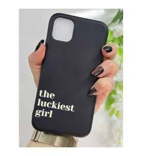Iphone 11 Uyumlu The Luckiest Girl Desenli Siyah Silikon Telefon Kılıfı