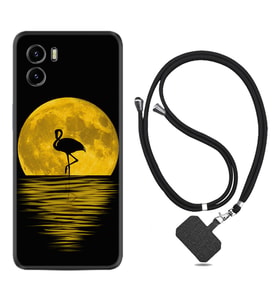 Vivo Y15S Y32 Y33S Y51 Y53S Kılıf Boyun Askılı Silikon Ay ve Flamingo 1775