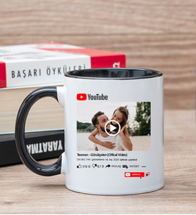 Kişiye Özel Youtube Tasarım Fotoğraflı Siyah Kupa Bardak