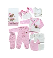 Kız Bebek Pembe Natıral Pamuk Kumaş Dantelli Lüks 10 Lu Hastane Çıkışı Set STL6450
