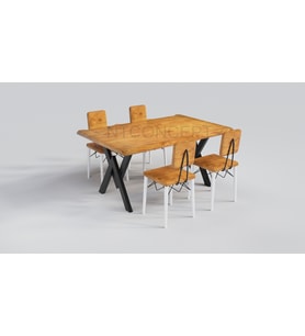 Ntconcept Rano Masif Ağaç Torna Sandalyeli Masa Takımı (75x210cm Masa  + 6 Sandalye)