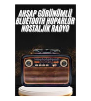 Mey İthalat® Nostaljik Görünümlü Ahşap Radyo TF SD USB Girişli Led Fener Işıklı