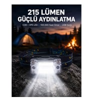 Mey İthalat® Şarj Edilebilir LED KAFA Feneri 215 Lümen XPE COB Güçlü Aydınlatma