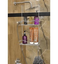 Parlak Silver Duşakabin Askılı 2 Katlı Banyo Rafı Şampuanlık Düzenleyici Metal Askılık
