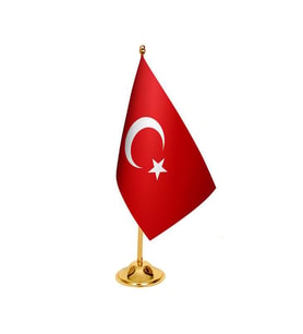 Masa Üstü Türkiye Cumhuriyeti Bayrağı Pirinç Direk Masa Bayrak Seti