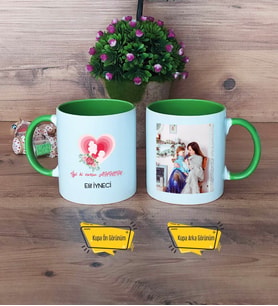 Anneye Doğum Günü Hediyesi Kupa Bardak Yeşil Fotoğraflı Anneler Günü Hediyesi