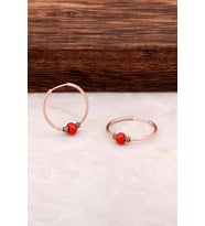 Rose Gümüş 18 mm Mercan Taşlı Halka Küpe 4766 (Kırmızı)