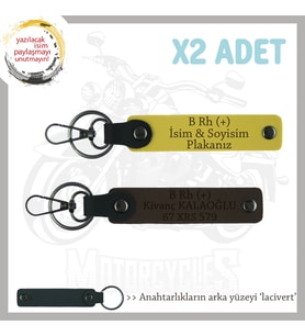Motorcu Dostlara, İsim Plaka ve B Rh (+) Kan Grubu Yazılı Hediyelik x2 Anahtarlık, Sarı-K Kahve-Laci (Çok Renkli)