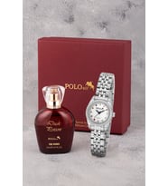 Polo Air Renkli Taş Detaylı Kadın Kol Saati Ve 55 ml Parfüm Bordo Kutsunda Set Gümüş Renk ST-2189S2