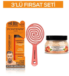 Fontenay Pudra Toz Wax Turuncu 20gr + 3 Boyutlu Saç Fırçası+ FaceAndBody Scrub Şeftali 350ml 3'LüSet