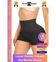 #Korse Vücut Toparlayıcı Şekillendirici Kaymaz Doku Lazer Kesim Yüksek Bel Boxer Korse - 5 Adet (Siyah)