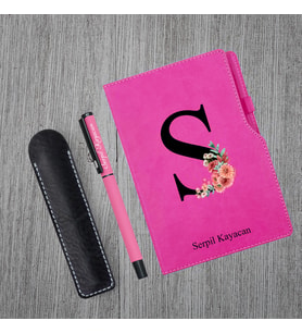 Kişiye Özel  Uv Baskılı Harfli Pembe Defter & Pembe Roller Kale