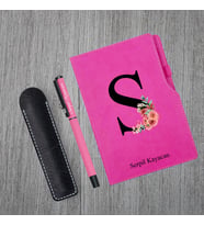 Kişiye Özel  Uv Baskılı Harfli Pembe Defter & Pembe Roller Kale