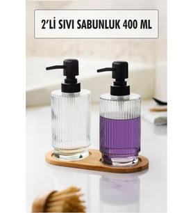 2 Li Bambu Altlıklı Sıvı Sabunluk Seti