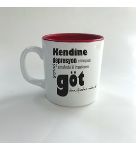 Kendine Depresyon Teşhisi Koymadan Önce Baskılı Kırmızı Multi Kupa