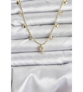Zirkon Taşlı Kutup Yıldızı Model Pirinç Gold Renk Kadın Kolye 5886 - SSSSSS1230-7513