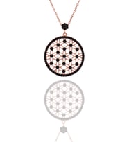 925 Ayar Otantik Yaşam Çiçeği Siyah Taşlı Gümüş Kolye (Rose - Gold)