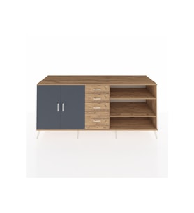 Kronos Konsol 3 Raflı 4 Çekmeceli 2 Kapaklı 220x59x99 Çam-Antrasit/Çam