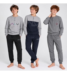 Genç Erkek Pamuklu Yakası Düğmeli Cepli Hediyelik 3 Adet 2'li Alt Üst Pijama Takımı (AL009 V1,AL008 V2, AL007 V2) BB2488
