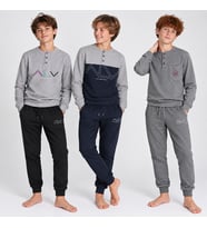 Genç Erkek Pamuklu Yakası Düğmeli Cepli Hediyelik 3 Adet 2'li Alt Üst Pijama Takımı (AL009 V1,AL008 V2, AL007 V2) BB2488