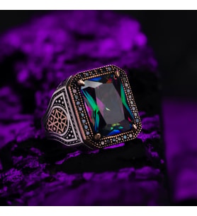 Mistik Topaz Taşlı Tasarım 925 Ayar Gümüş Erkek Yüzük