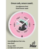 İsme Özel Sevimli Köpek Çocuk Odası Duvar Saati Orta Boy 30 cm Beyaz Camlı Sessiz