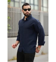 Oversize Keten Karışımlı Basic Salaş Gömlek (Lacivert)