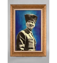 Altın Varaklı Çerçeveli Paspartulu Atatürk Tablo a285 (Gold)