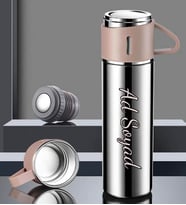 Kişiye Özel İsimli Luxery Tasarım 500 ML Bardaklı Paslanmaz Çelik Silver Termos