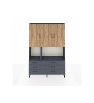 Arges Dolap 6 Raflı 6 Çekmeceli 3 Kapaklı 132x30x195 Antrasit-Çam/Antrasit