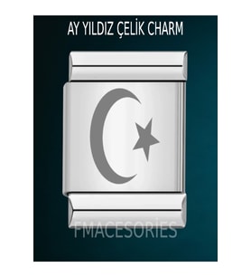 Italyan Charm Çelik Ay Yıldız Charmı Gümüş Renk 1 Adet