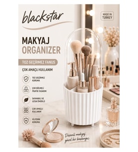 Şeffaf Kapaklı Fırça ve Kozmetik Düzenleyici Organizer Beyaz