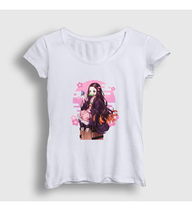 Presmono Kadın Beyaz Nezuko Kamado Anime Demon Slayer Kimetsu No Yaiba T-Shirt 308119tt