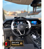 Vw Polo Dikme Direksiyon Kılıfı Delikli Deri Parlak Siyah Beyaz Detay Çift Yüzük ve Dikiş 2021-2026