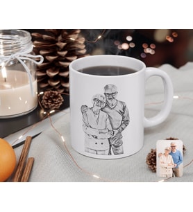 BK Gift Kişiye Özel Tam Boy Karakalem Büyükanne ve Büyükbaba Karikatürlü Beyaz Kupa Bardak-1