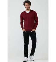 Erkek V Yaka Basic Triko Kazak - Bordo