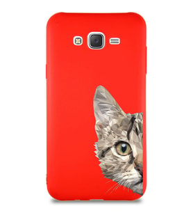 Samsung Galaxy J7 Core Soft Premier Kapak Catface Tasarımlı Silikon Kılıf - Kırmızı (Şeffaf)