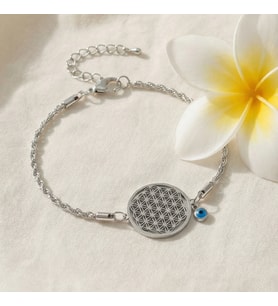 Valmont Accessories Yaşam Çiçeği Nazar Boncuklu 18+5 cm Ayarlanabilir Gümüş Renk Kadın Çelik Bileklik