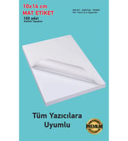 10cm X 14 Cm 100 Adet Kartuşlu İnkjet Mürekkepli Tüm Yazıcılara Uygun Yapışkanlı Mat Kuşe Etiket