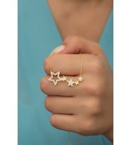 925 Ayar Gümüş Gold 5'Li Yıldız Yolu Kolye