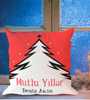 BK Gift Kişiye Özel İsimli Yılbaşı Tasarımlı Beyaz Yastık-4
