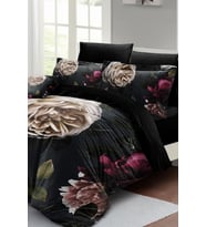 Çift Kişilik ( Lastikli Çarşaflı ) %100 Pamuk Saten Nevresim Takımı Black Flower