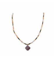 Yonca Şekilli Güneş taşı, Pembe Opal, Hematit, Ametist Doğal Taş Kolye 40cm - 4mm