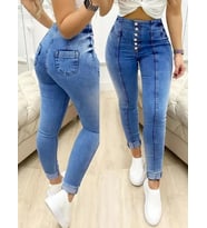 Kadın Yüksek Bel önden Düğmeli Jean Pantolon