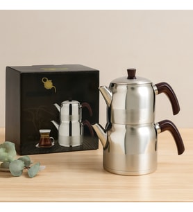Çelik Mini Çaydanlık Seti - Çift Kapaklı 1L/1.5L Kendinden Süzgeçli