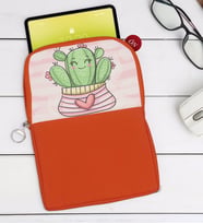 BK Gift Kaktüs Tasarımlı Taşınabilir Koruyucu Tablet Kılıfı & Organizer Çanta - Turuncu-1