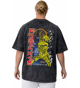 Iron Maiden Rock Metal Müzik Grubu Sırt Baskılı Unisex Oversize Vintage Yıkamalı Tişört