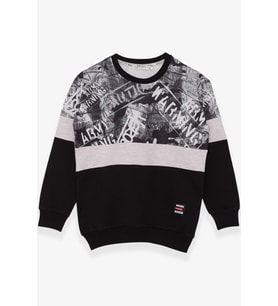 Breeze Erkek Çocuk Sweatshirt Desenli 6-12 Yaş, Siyah