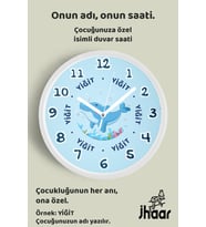 İsme Özel Sevimli Yunus Çocuk Odası Duvar Saati Orta Boy 30 cm Beyaz Camlı Sessiz